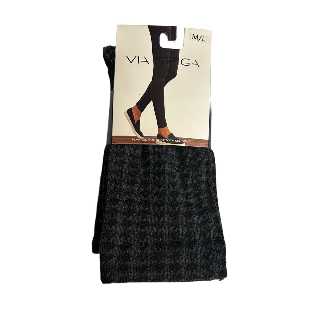 Via Spiga Woman’s Houndstooth Flannel Leggings Black & Grey Size M/L